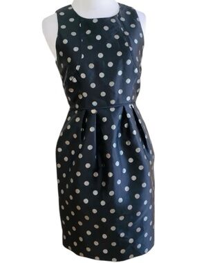 J.Crew Dress Black Silver Metallic Jacquard Polka Dot Sleeveless Sz 0 Petite NWT